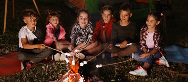 kids campfire campsite