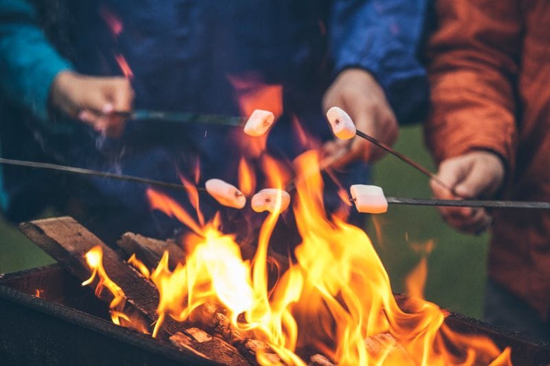 A campfire is also a good source of heat during winter camping. And it's great for toasting marshmallows!