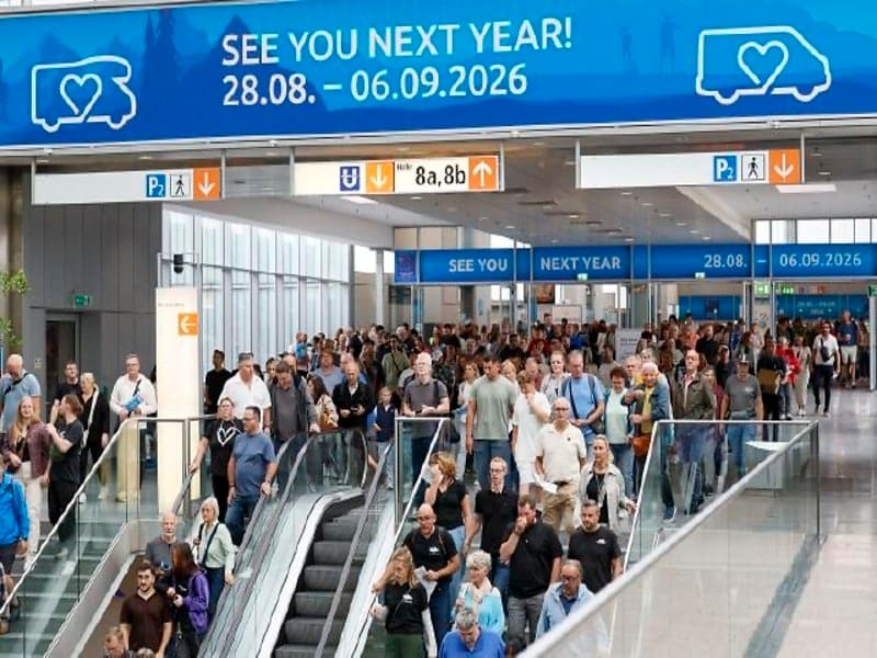 Beursterrein van Messe Düsseldorf met roltrap