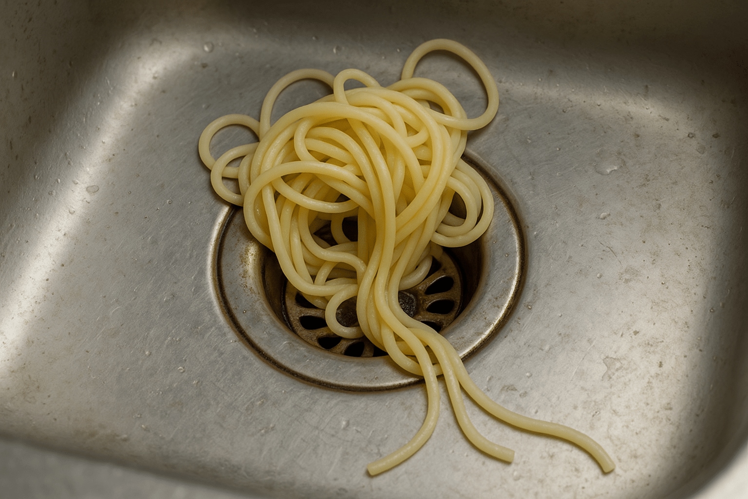 spaghetti in de afvoer