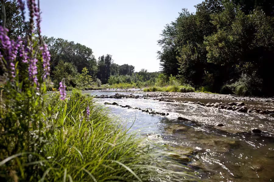 Rivier de Cèze naast de camping