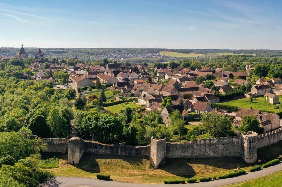 uitzicht op grote stad met Middeleeuwse muur